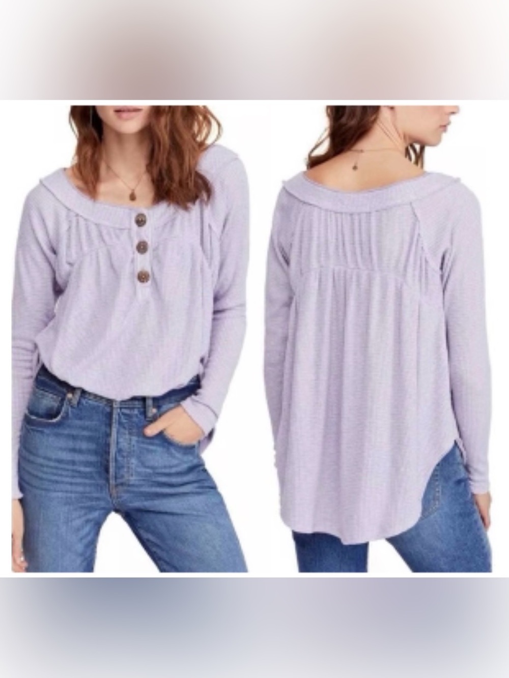 We The Free Lavender Waffle Henley